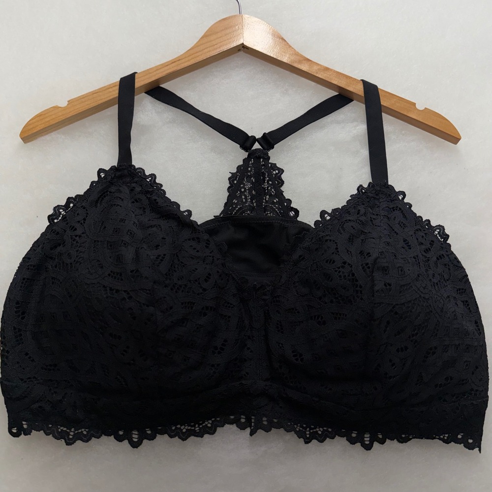 Auden Black Lace Racerback Lightly Lined Bralette Womens Plus Sz 3X Pullover 164